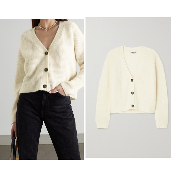 GANNI Ribbed-knit Caridgan Alpaca & wool blended NWT - Picture 2 of 16